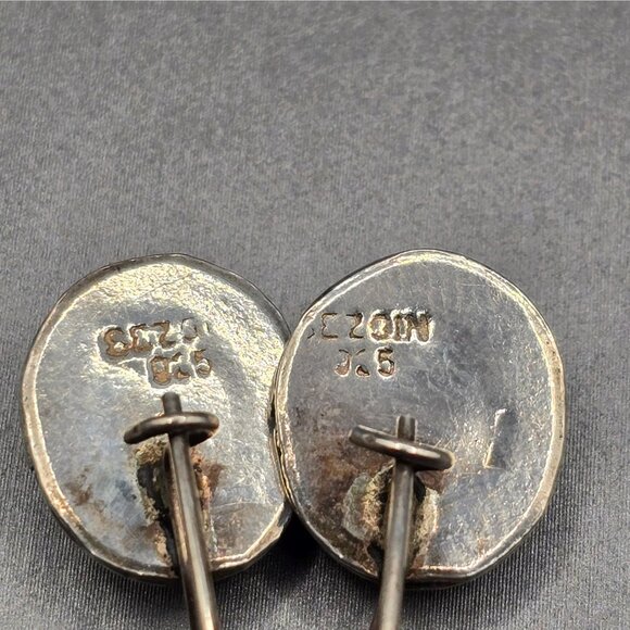 SEZGIN Sterling Silver Drop Earrings 1" Blue Cat’s Eye Signed 925 Oval 4.35g - Picture 5 of 12